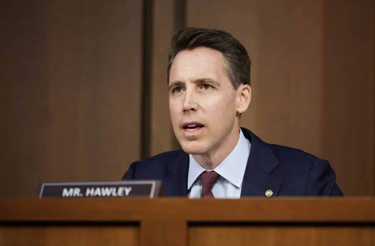 Sen. Josh Hawley (R-Mo.) delivers remarks during the Senate Judiciary Committee confirmation hearing for Supreme Court nominee Judge Ketanji Brown Jackson in the Hart Senate Office Building on Capitol Hill in Washington, on March 21, 2022. (Drew Angerer/Getty Images)