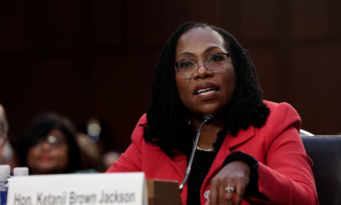 Supreme Court nominee Judge Ketanji Brown Jackson testifies during her confirmation hearing before the Senate Judiciary Committee in the Hart Senate Office Building on Capitol Hill, in Washington, on March 22, 2022. (Anna Moneymaker/Getty Images)
