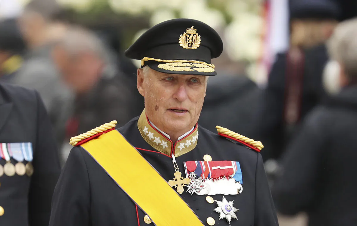King Harald V of Norway leaves the Notre Dame cathedral in Luxembourg on May 4, 2019. (Francisco Seco/AP Photo)