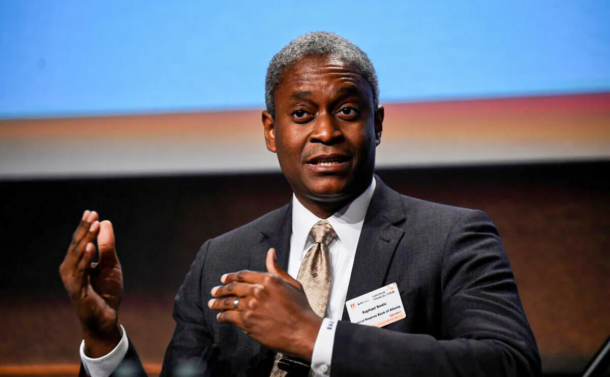 President and Chief Executive Officer of the Federal Reserve Bank of Atlanta Raphael W. Bostic speaks at a European Financial Forum event in Dublin, Ireland, on Feb. 13, 2019. (Clodagh Kilcoyne/Reuters)