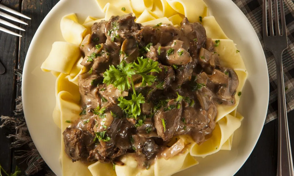 Serve this hearty, sour cream-enriched dish over egg noodles or rice, or the old-school Russian way, with potato straws. (Brent Hofacker/shutterstock)