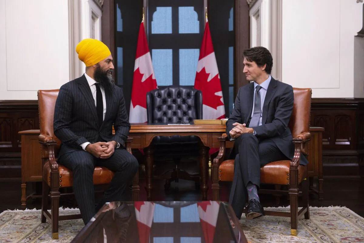 NDP Leader Jagmeet Singh meets with Prime Minister Justin Trudeau on Parliament Hill in Ottawa on Nov. 14, 2019. (Sean Kilpatrick/The Canadian Press)