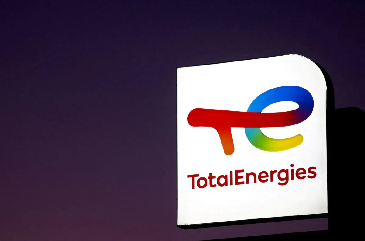 A sign with the logo of French oil and gas company TotalEnergies is pictured at a petrol station in Reze, near Nantes, France, on Jan. 21, 2022. (Stephane Mahe/Reuters)