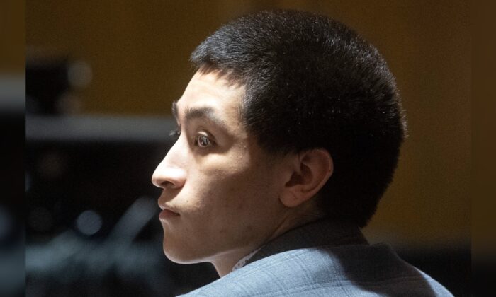Felipe Vazquez listens as a jury finds him guilty of first-degree murder in the 2020 shooting death of a Lincoln, Neb. police investigator in Columbus, Neb. on March 22, 2022. (Justin Wan/Lincoln Journal Star via AP)