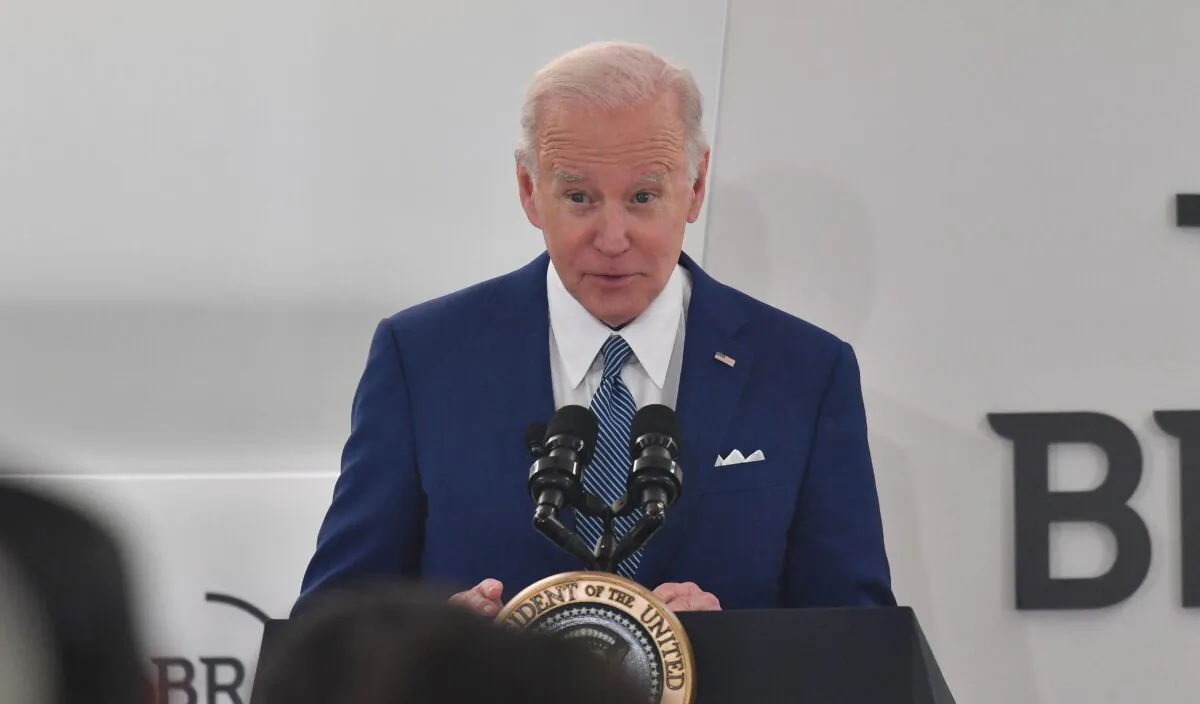 U.S. President Joe Biden delivers remarks at the Business Roundtables CEO Quarterly Meeting in Washington on March 21, 2022. (Nicholas Kamm/AFP via Getty Images)