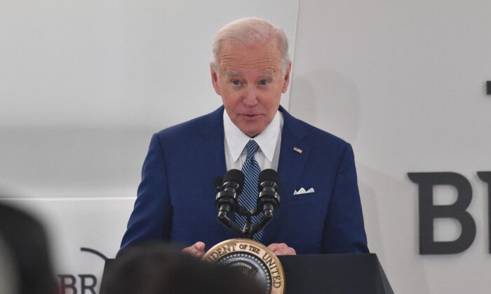 U.S. President Joe Biden delivers remarks at the Business Roundtables CEO Quarterly Meeting in Washington on March 21, 2022. (Nicholas Kamm/AFP via Getty Images)