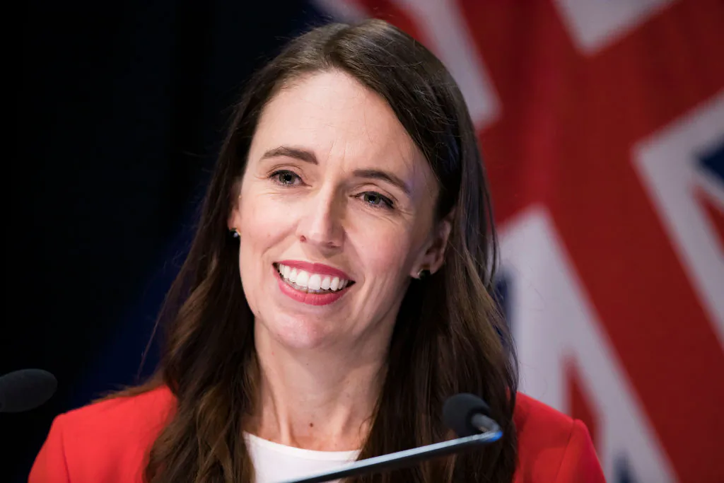 Prime Minister Jacinda Ardern speaks at a press conference to announce changes to COVID-19 Omicron vaccine and mandates rules at Parliament in Wellington, New Zealand, on March 23, 2022. (Robert Kitchin - Pool/Getty Images)