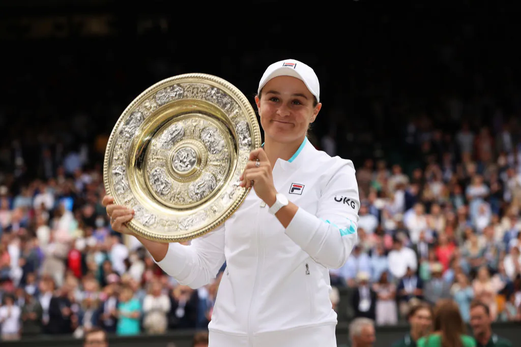 Ashleigh Barty of Australia celebrates after winning her Ladies' Singles Final match at Wimbledon 2021 in London, England on July 10, 2021. (Clive Brunskill/Getty Images)