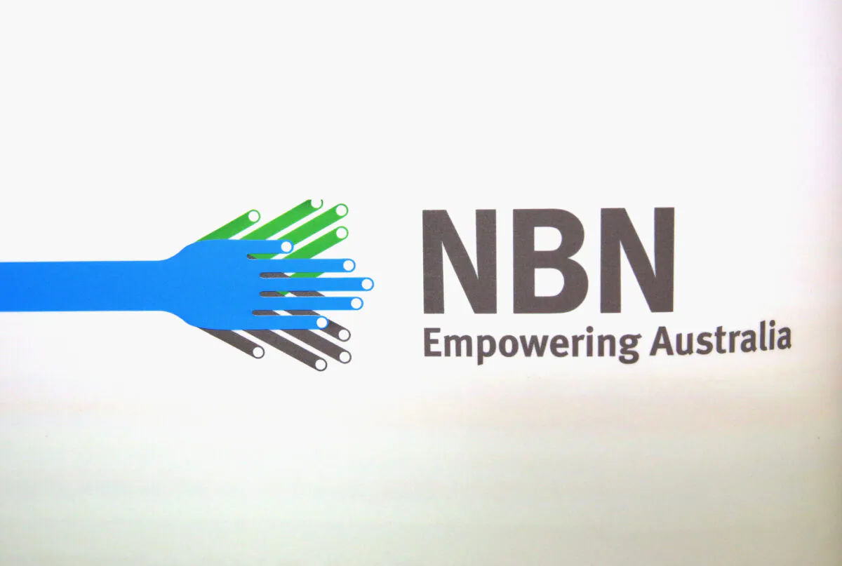 A detail of an NBN sign at the Brunswick Digital Hub in Melbourne, Australia, on July 24, 2013. (Scott Barbour/Getty Images)