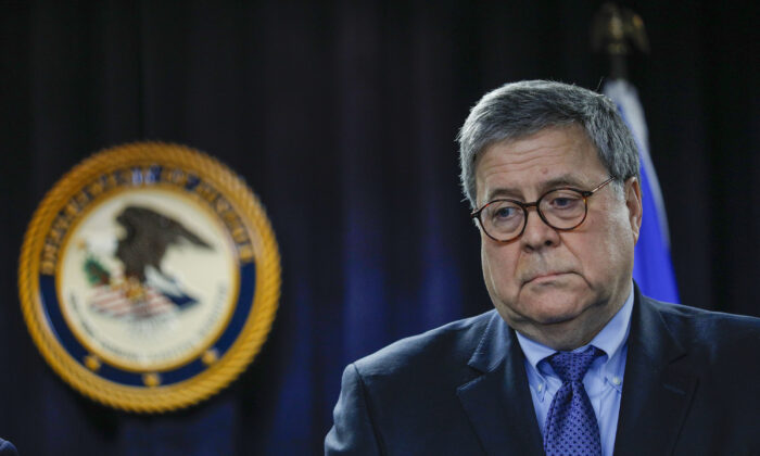 U.S. Attorney General William Barr waits to speak at an announcement a new Crime Reduction Initiative designed to reduce crime in Detroit in Detroit, Mich., on Dec. 18, 2019. (Bill Pugliano/Getty Images)