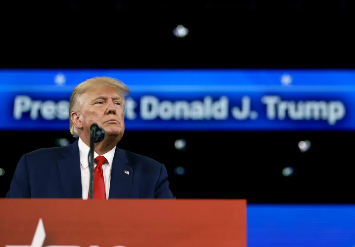 Former President Donald Trump speaks during a rally in Orlando, Fla., on Feb. 26, 2022. (Joe Raedle/Getty Images)