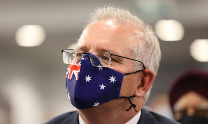 Prime Minister Scott Morrison looks on while attending a multicultural community awards and afternoon tea at Herb Graham Recreation Centre in Perth, Australia, on March 15, 2022. (Paul Kane/Getty Images)
