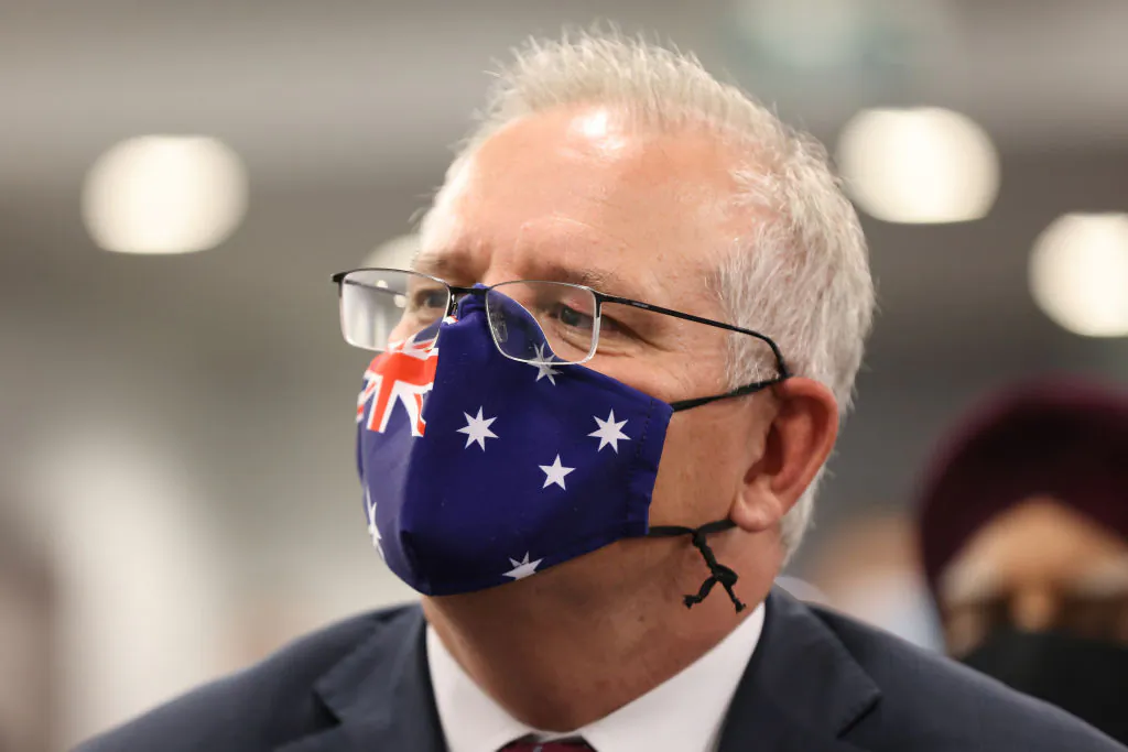 Prime Minister Scott Morrison looks on while attending a multicultural community awards and afternoon tea at Herb Graham Recreation Centre in Perth, Australia, on March 15, 2022. (Paul Kane/Getty Images)