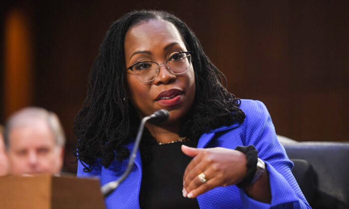 Judge Ketanji Brown Jackson testifies on her nomination to become an Associate Justice of the US Supreme Court, during the third day of a Senate Judiciary Committee confirmation hearing on Capitol Hill in Washington, DC, March 23, 2022. (Photo by SAUL LOEB / AFP) (Photo by SAUL LOEB/AFP via Getty Images)