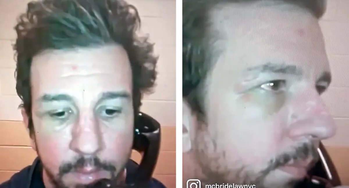 Jan. 6 detainee Christopher Quaglin told his attorney, Joseph McBride, during a meeting that his health was "poor at best" due to untreated celiac disease in a video of the meeting posted to McBride's Instagram account in March 2022. (Instagram/@mcbridelawnyc/Screenshot via The Epoch Times)