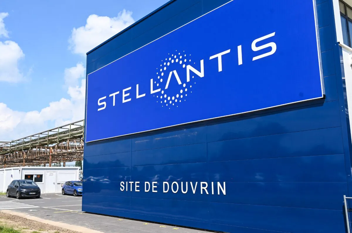 The entrance of the plant of Dutch multinational automotive manufacturing company Stellantis in Douvrin, France on July 2, 2021. (Denis Charlet/AFP via Getty Images)