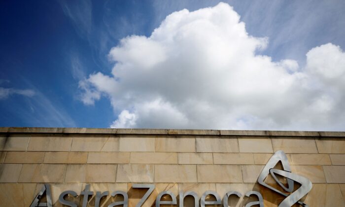 A company logo is seen at the AstraZeneca site in Macclesfield, Britain, on May 11, 2021. (Phil Noble/Reuters)
