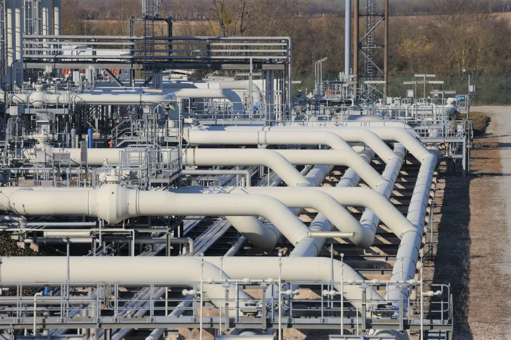 A compressor station of the Jagal natural gas pipeline stands near Mallnow, Germany, on March 21, 2022. (Sean Gallup/Getty Images)