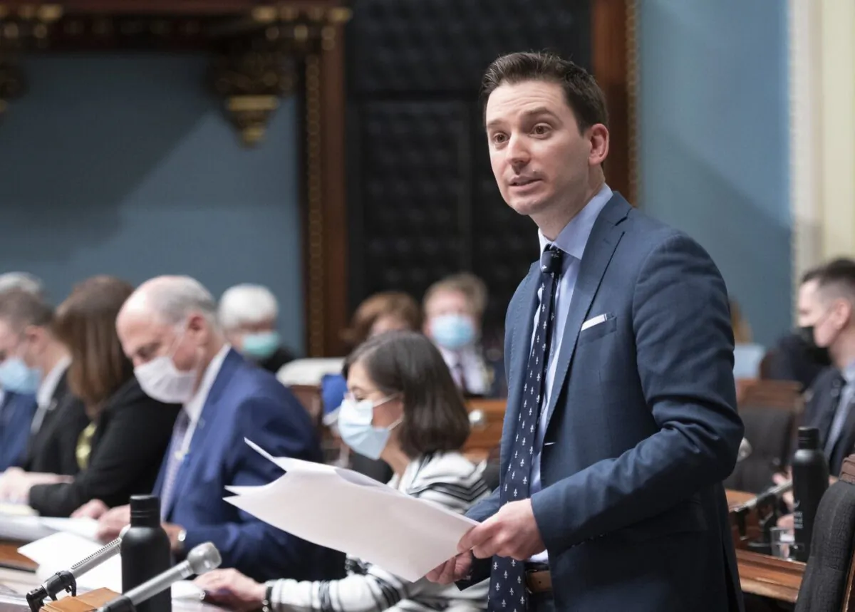 Quebec Justice Minister Simon Jolin-Barrette speaks during question period at the legislature in Quebec City, March 22, 2022. (The Canadian Press/Jacques Boissinot)