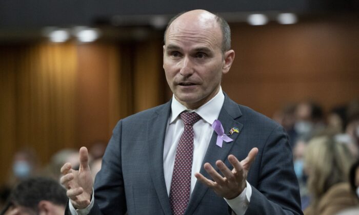 Minister of Health Jean-Yves Duclos rises during Question Period in Ottawa, March 24, 2022. (The Canadian Press/Adrian Wyld)