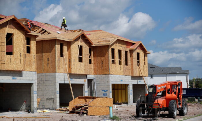 New townhomes are seen under construction while building material supplies are in high demand in Tampa, Florida, on May 5, 2021.  (Octavio Jones/Reuters)