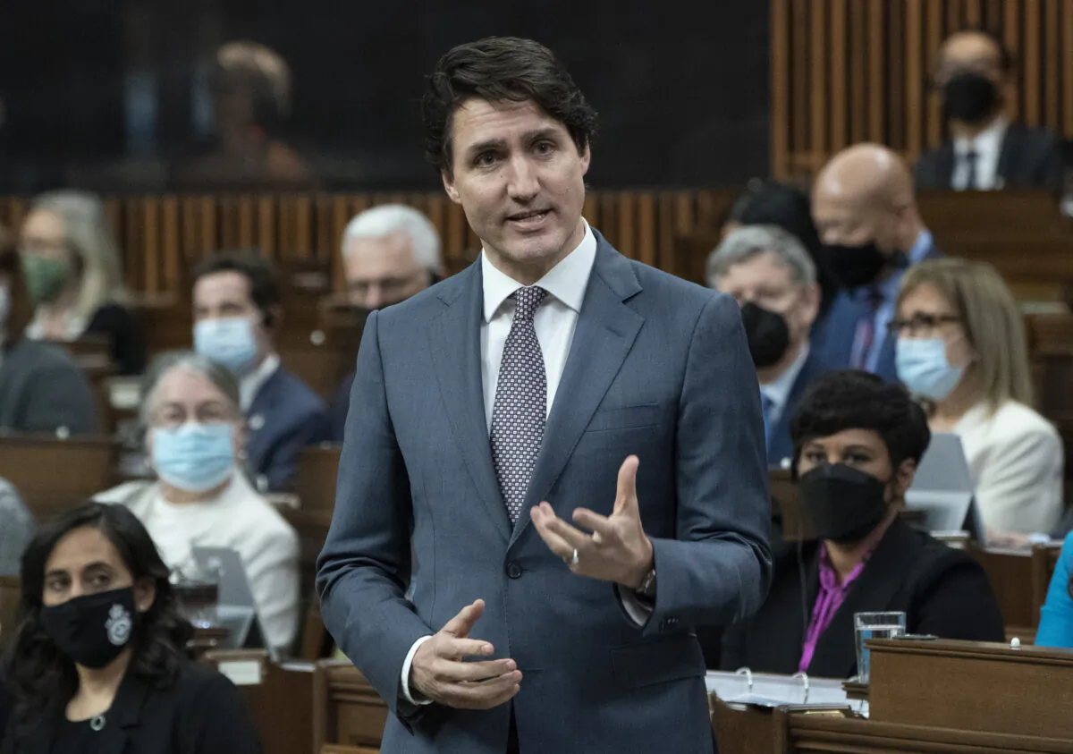 Prime Minister Justin Trudeau rises during Question Period in Ottawa on March 22, 2022. (The Canadian Press/Adrian Wyld)
