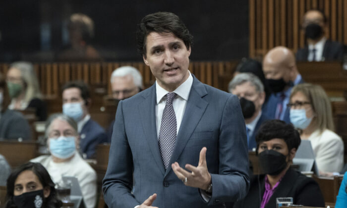 Prime Minister Justin Trudeau rises during Question Period in Ottawa on March 22, 2022. (The Canadian Press/Adrian Wyld)