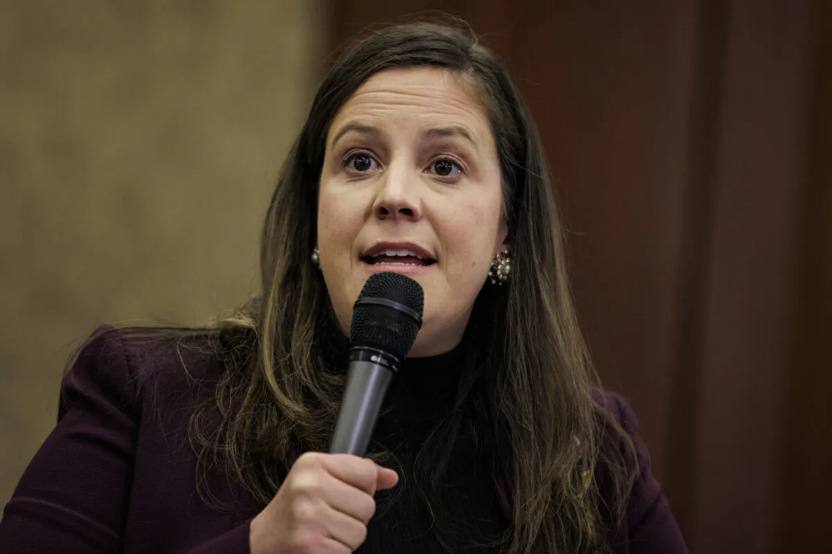House Republican Conference Chairman Rep. Elise Stefanik (R-N.Y.) speaks during a town hall event hosted by House Republicans in Washington on March 1, 2022. (Samuel Corum/Getty Images)