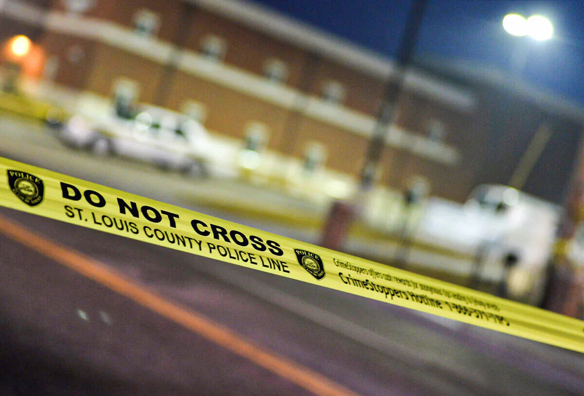 A police line tape is shown outside the Ferguson Police Department in Ferguson, Mo., on March 12, 2015. (Michael B. Thomas/Getty Images)
