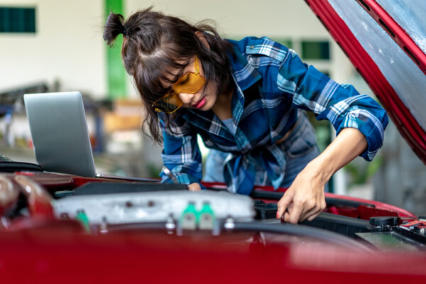 Asian,Young,Female,Car,Repair,Worker.,Woman,Mechanic,Check,The