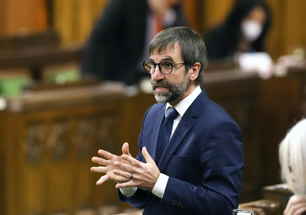 Environment Minister Steven Guilbeault rises during Question Period in Ottawa on Dec. 10, 2021. (Fred Chartrand/The Canadian Press)