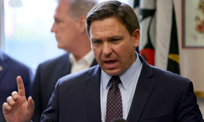 Florida Gov. Ron DeSantis speaks during a press conference held at the Assault Brigade 2506 Honorary Museum in Hialeah, Fla., on Aug. 5, 2021. (Joe Raedle/Getty Images)