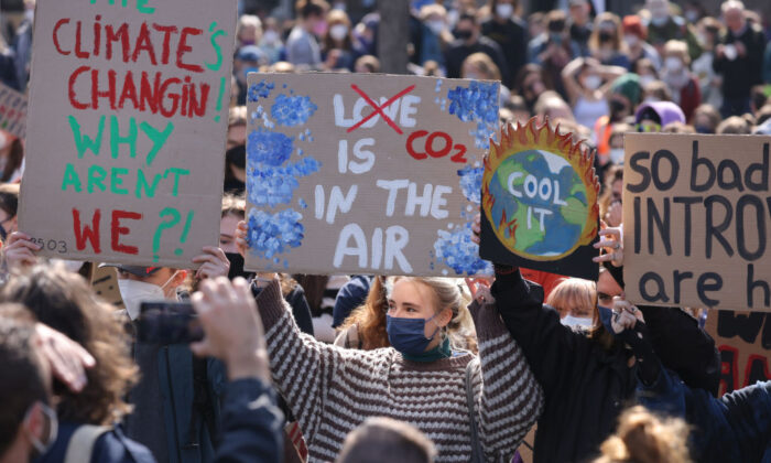Supporters of the Fridays for Future climate action movement gather as part of a global climate strike in Berlin on March 25, 2022. (Sean Gallup/Getty Images)