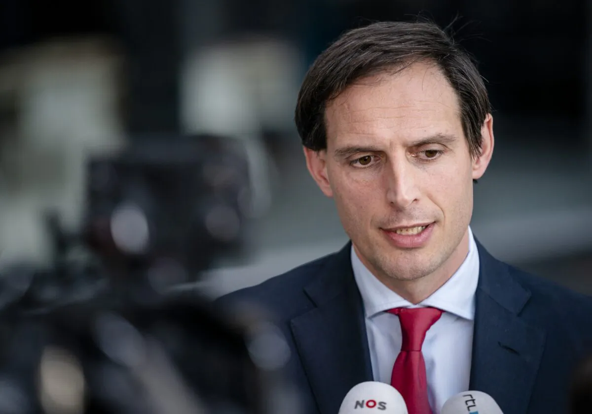 Minister of Foreign Affairs Wopke Hoekstra talks to the press in The Hague, the Netherlands, following the decision to expel 17 Russian diplomats on March 29, 2022. (Bart Maat/ANP/AFP via Getty Images)