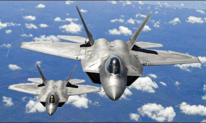 US F-22 stealth jets intercepted four Russian bombers and two Russian Su-35 fighter jets off the coast of Alaska, according to a statement from North American Aerospace Defense Command, on May 20, 2019. (Sr. Master Sgt. Thomas Menegiun/DOD)