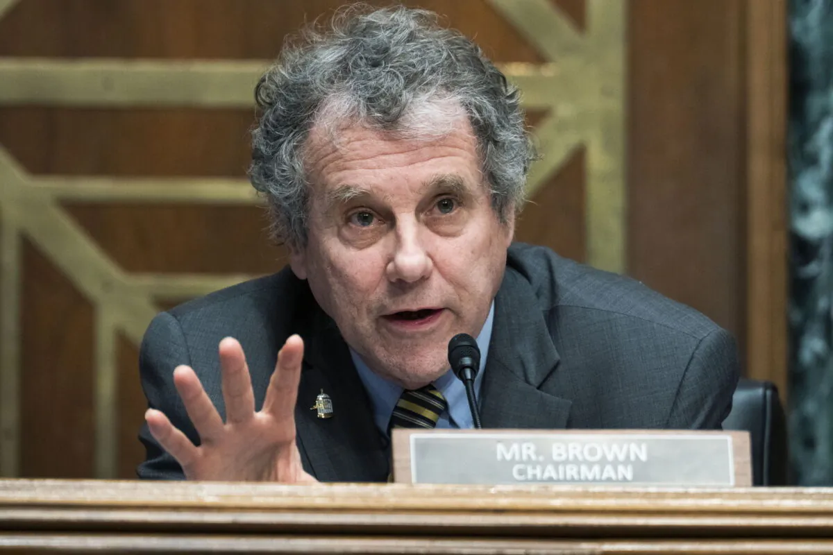 Committee Chairman Sherrod Brown, D-Ohio, speaks during a Senate Banking Committee hearing, Thursday, March 3, 2022, on Capitol Hill in Washington. (Tom Williams, Pool via AP)