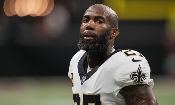 New Orleans Saints safety Malcolm Jenkins (27) on the field after defeating the Atlanta Falcons at Mercedes-Benz Stadium in Atlanta, on Jan. 9, 2022. (Dale Zanine/USA TODAY Sports via Field Level Media)