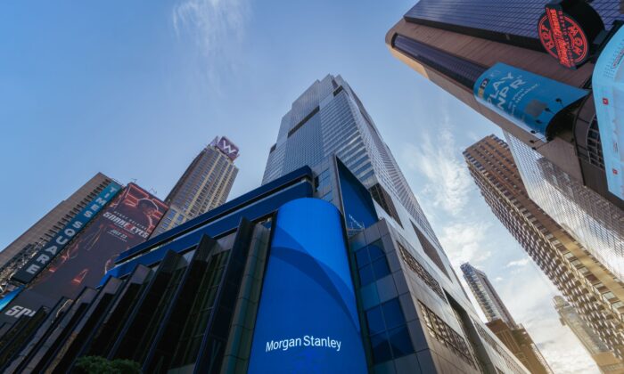 A view of the exterior of The Morgan Stanley Headquarters at 1585 Broadway in Times Square in New York, on July, 2021. (Gabriel Pevide/Getty Images)