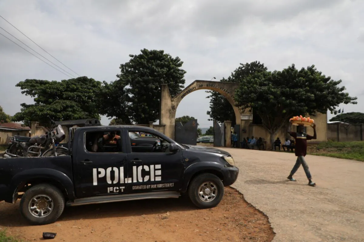 A police truck is stationed in Abuja, Nigeria, on Nov. 2, 2021. (Kola Sulaimon/AFP via Getty Images)