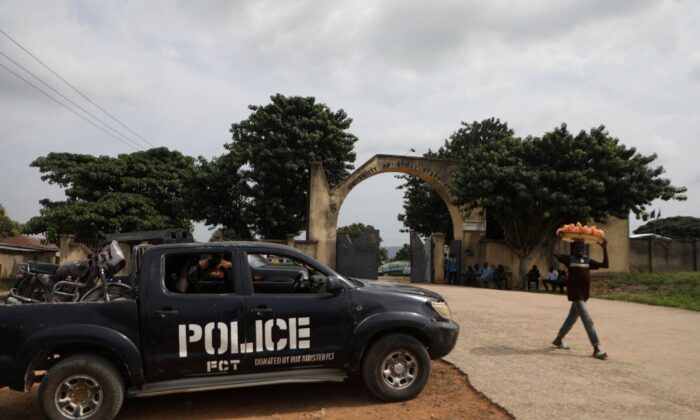 A police truck is stationed in Abuja, Nigeria, on Nov. 2, 2021. (Kola Sulaimon/AFP via Getty Images)