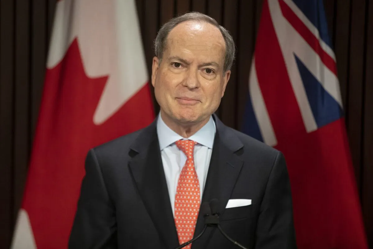 Ontario Finance Minister Peter Bethlenfalvy takes to the podium during a news conference in Toronto on April 28, 2021. (The Canadian Press/Chris Young)