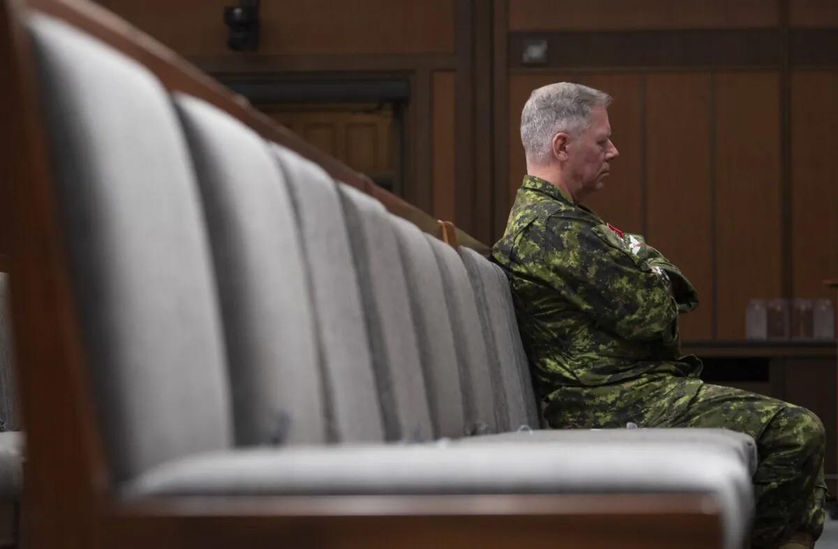 Chief of Defence Staff Jonathan Vance sits in the front row during a news conference, June 26, 2020 in Ottawa. (The Canadian Press/Adrian Wyld)