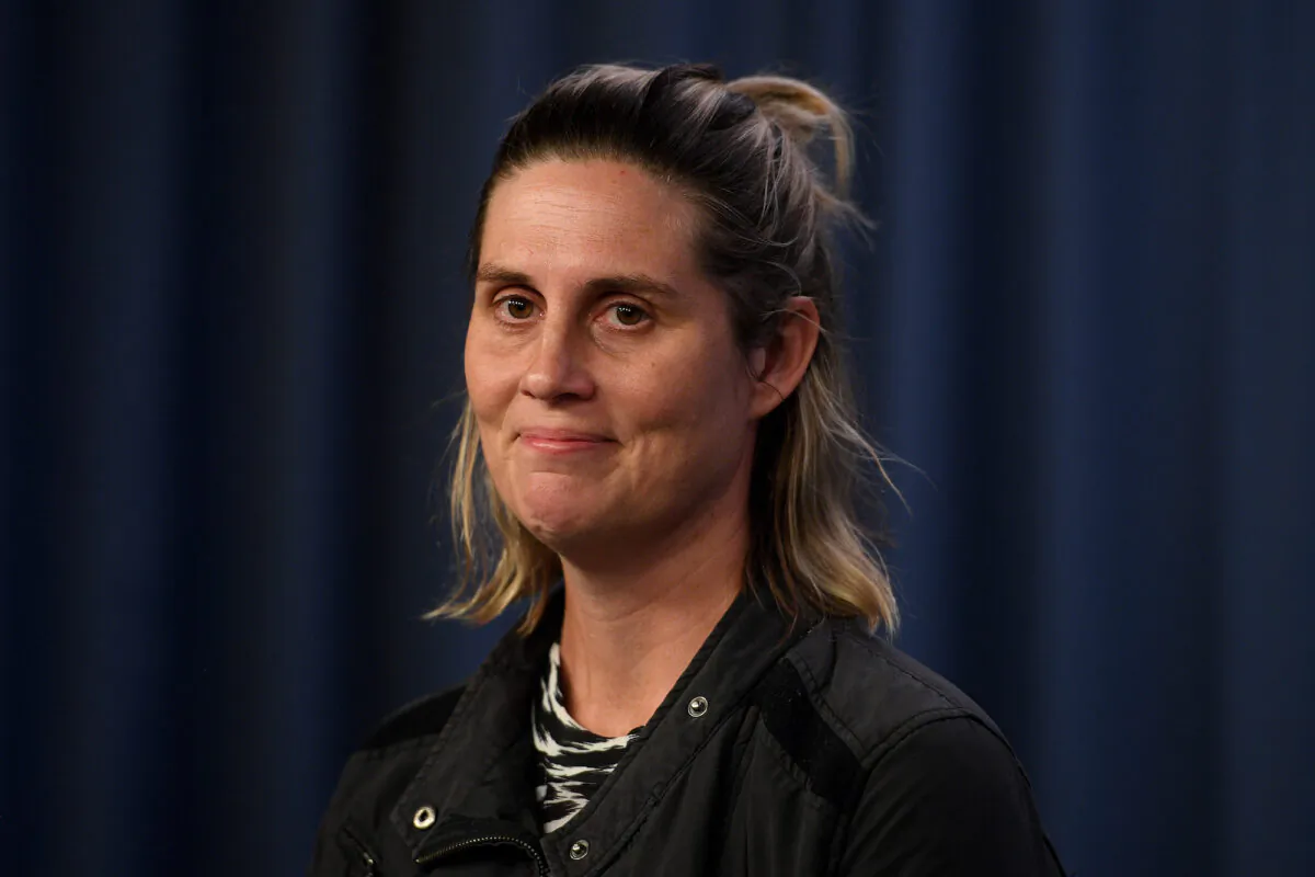 Brodie Donegan speaks to media during a press conference with NSW Attorney General Mark Speakman in Sydney, Australia, on Nov. 10, 2021. (AAP Image/Dan Himbrechts)