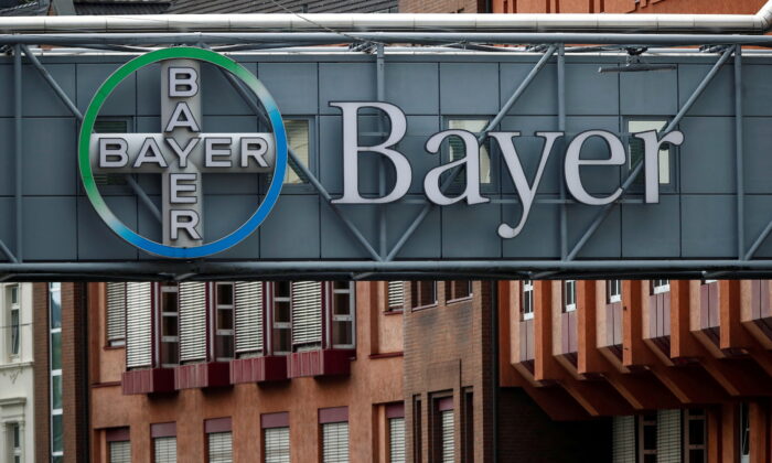 A bridge is decorated with the logo of a Bayer AG, a German pharmaceutical and chemical maker in Wuppertal, Germany on Aug. 9, 2019. (Wolfgang Rattay/Reuters)