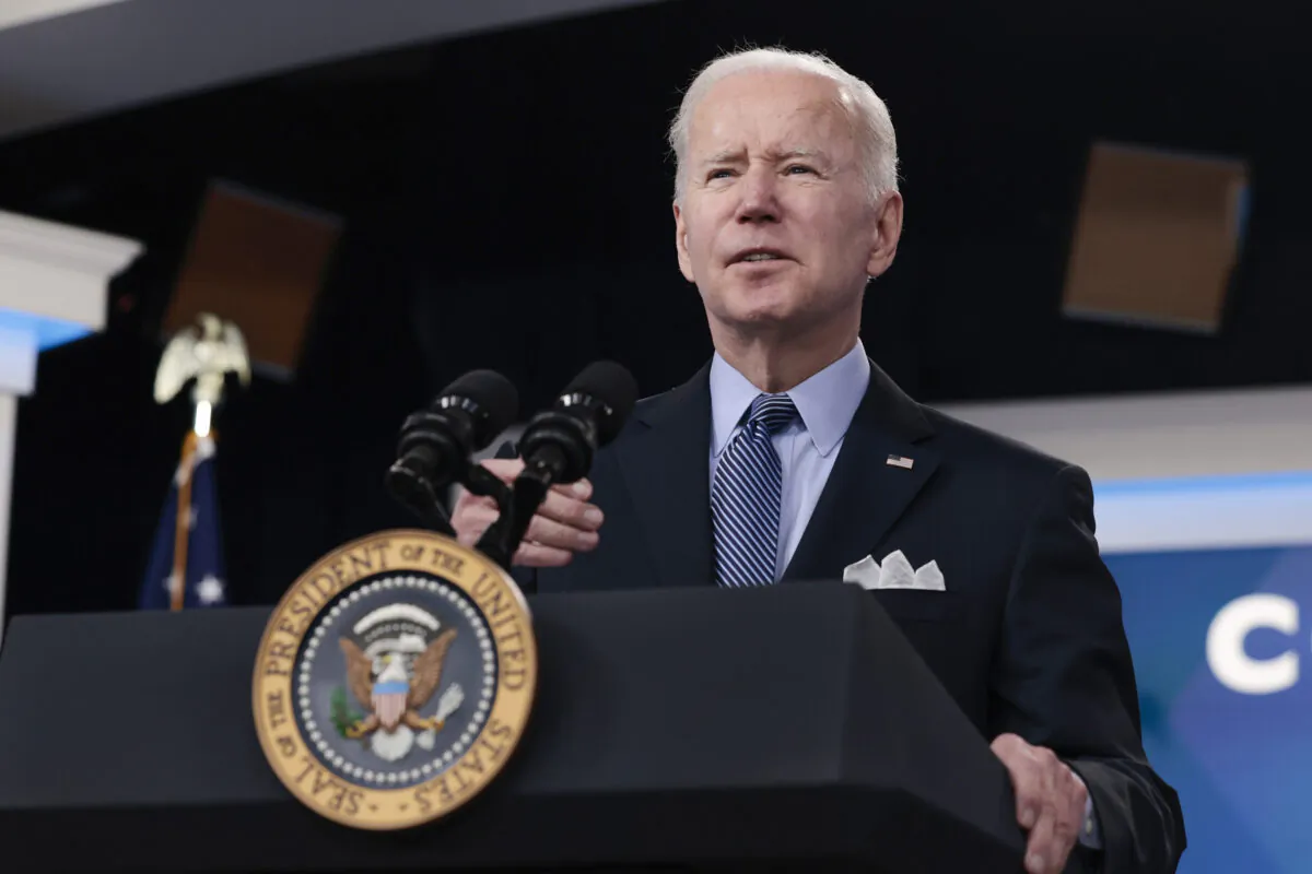 President Joe Biden delivers remarks in Washington on March 30, 2022. (Anna Moneymaker/Getty Images)