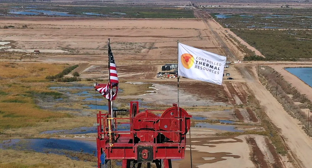 This aerial view shows a Controlled Thermal Resources drilling rig in Calipatria, Calif., on Dec. 15, 2021. (Robyn Beck/AFP via Getty Images)