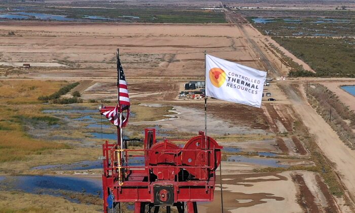 This aerial view shows a Controlled Thermal Resources drilling rig in Calipatria, Calif., on Dec. 15, 2021. (Robyn Beck/AFP via Getty Images)
