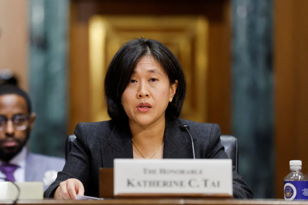 Trade Representative Katherine Tai testifies before a Senate Finance Committee hearing on President Joe Biden's trade policy agenda on Capitol Hill on March 31, 2022. (Jonathan Ernst/Reuters)