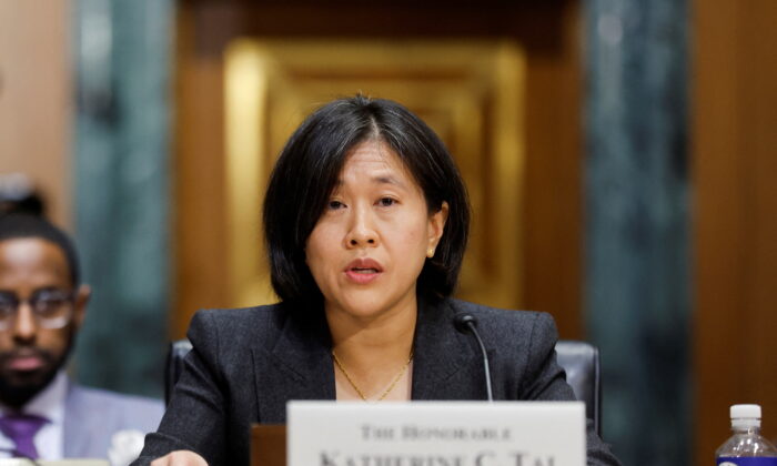 Trade Representative Katherine Tai testifies before a Senate Finance Committee hearing on President Joe Biden's trade policy agenda on Capitol Hill on March 31, 2022. (Jonathan Ernst/Reuters)