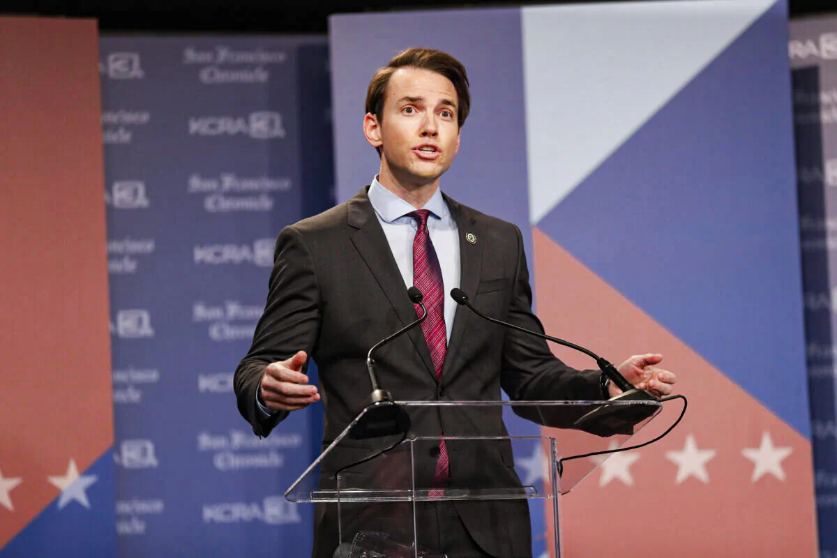 Republican Kevin Kiley speaks at a debate of California gubernatorial recall election candidates in San Fransisco, on Aug. 25, 2021. (Scott Strazzante-Pool/Getty Images)